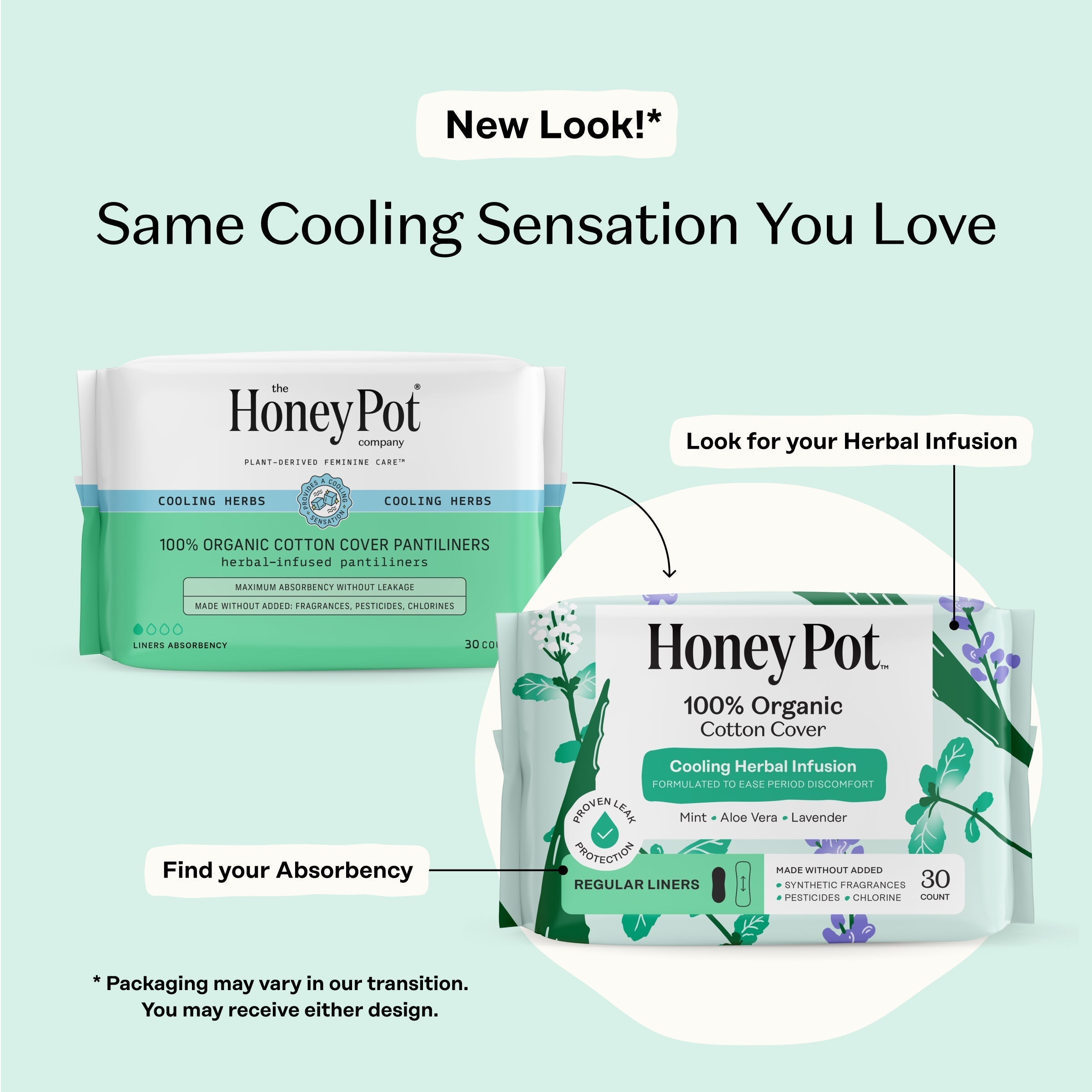 Organic Cotton Cover Cooling Herbal Infusion Regular Liners