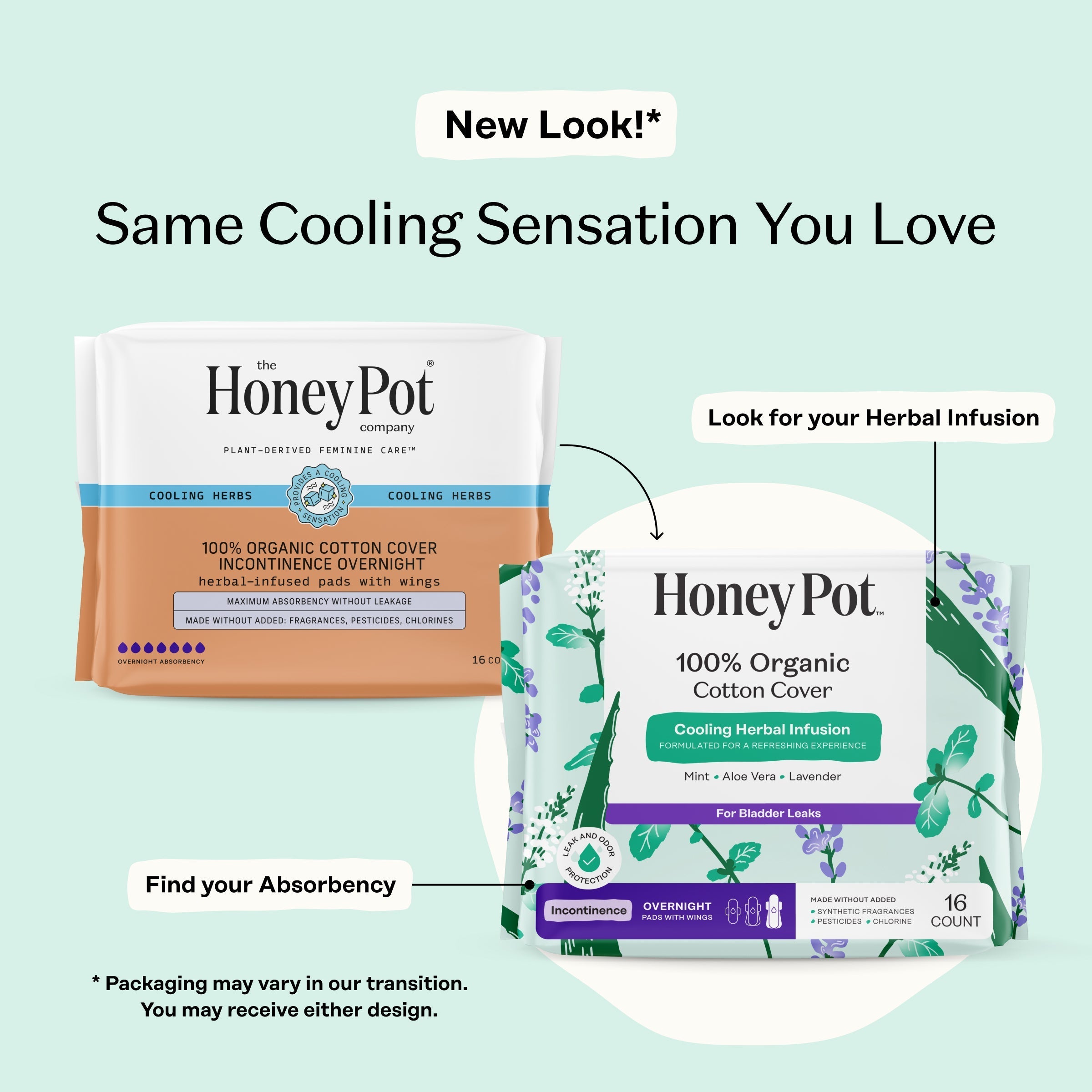 Incontinence Cooling Herbal Infusion 100% Organic Cotton Cover Nighttime Pads